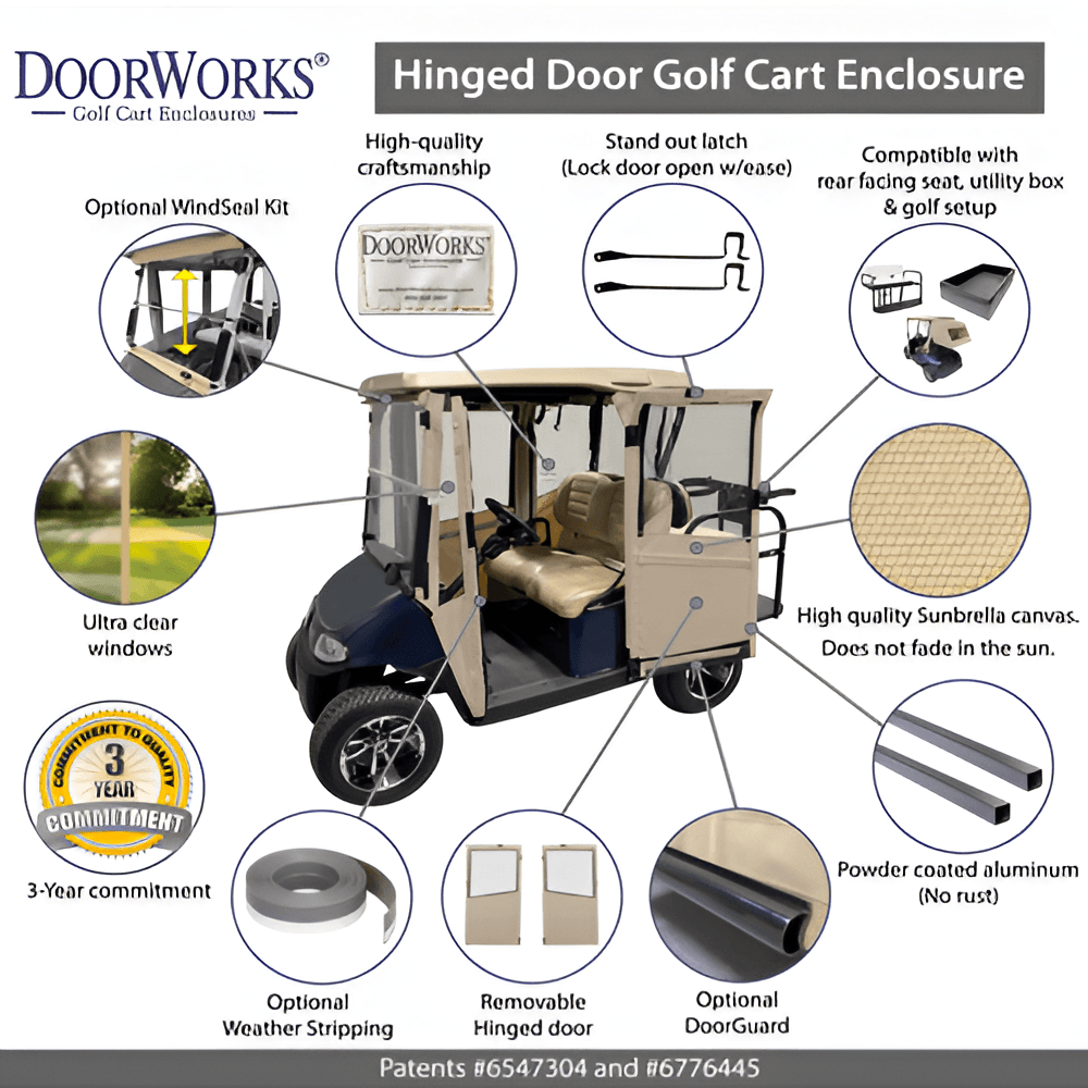 DoorWorks 2 Passenger Hinged Door Enclosure Cover for Golf Carts - Durable Canvas SDA Ace