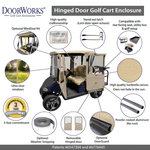 DoorWorks 2 Passenger Hinged Door Enclosure Cover for Golf Carts - Durable Canvas SDA Ace