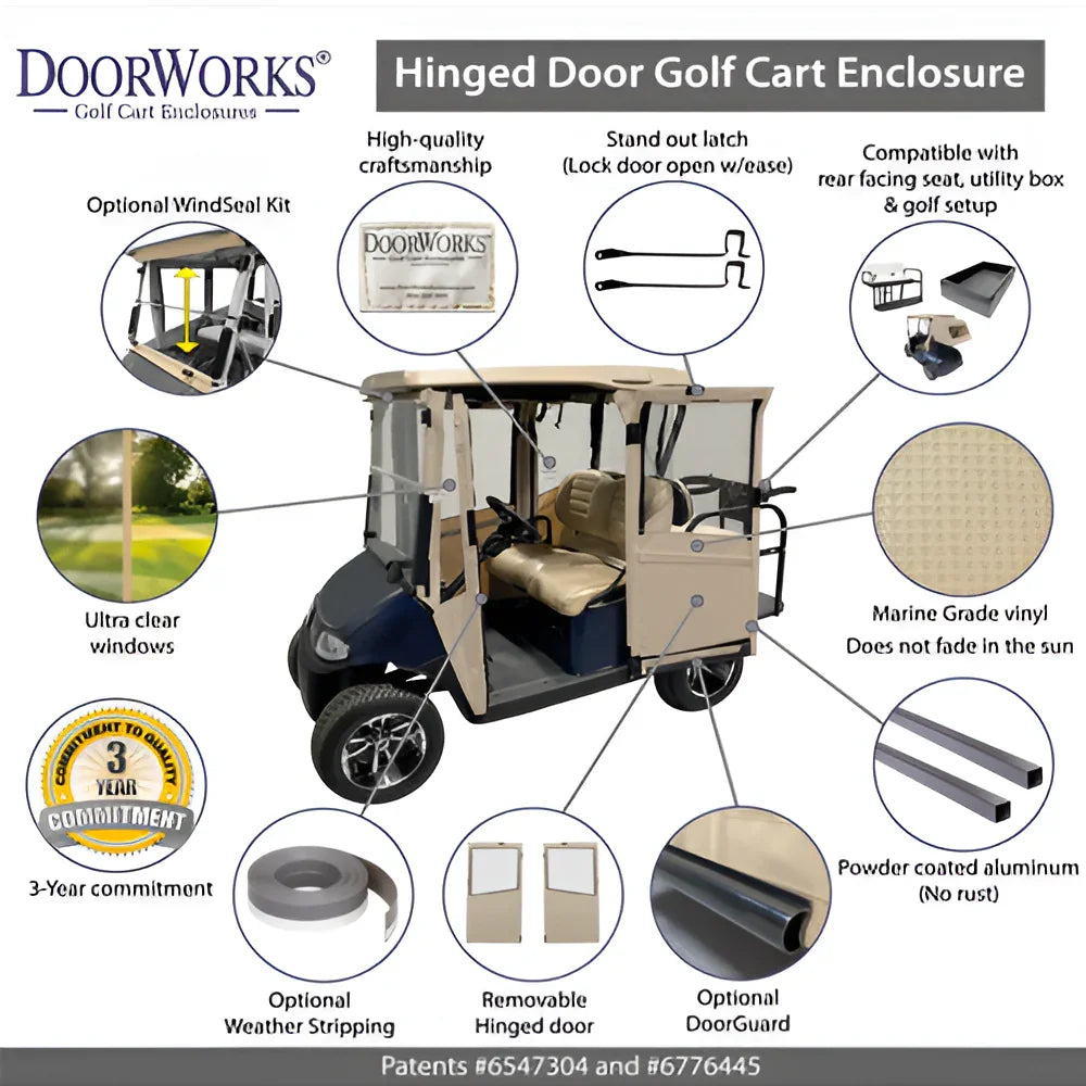 DoorWorks (Marine Grade Vinyl) Hinged Door Cover Enclosures for Golf Carts Ace