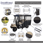 DoorWorks 4 Passenger Extended Roof Hinged Door Enclosure Cover for Golf Carts - Durable Canvas SDA Ace