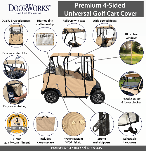 Universal - Premium 4-Sided "Over the Top" Portable Cover for Golf Carts Champion