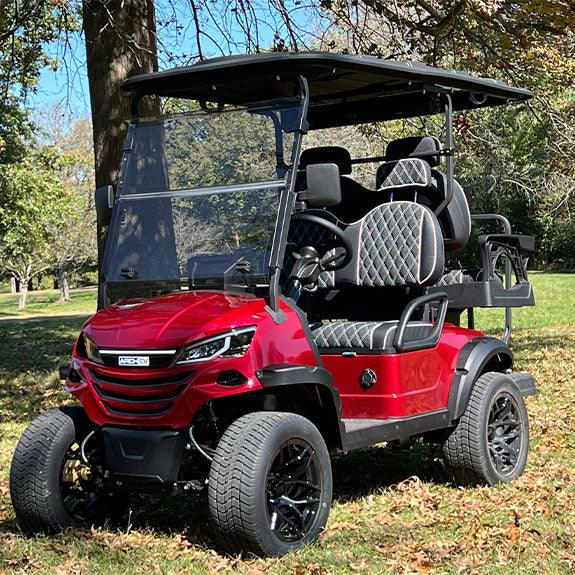 Arch EV A4 4-Seater Red Golf Cart  in Park