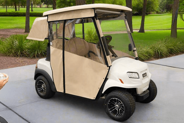 Club Car Onward fitted with Wheat Track Style Golf Cart Enclosure