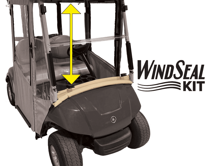 DoorWorks WindSeal Kit installed on a golf cart enclosure windshield