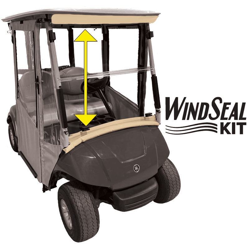 DoorWorks WindSeal Kit installed on a golf cart enclosure windshield