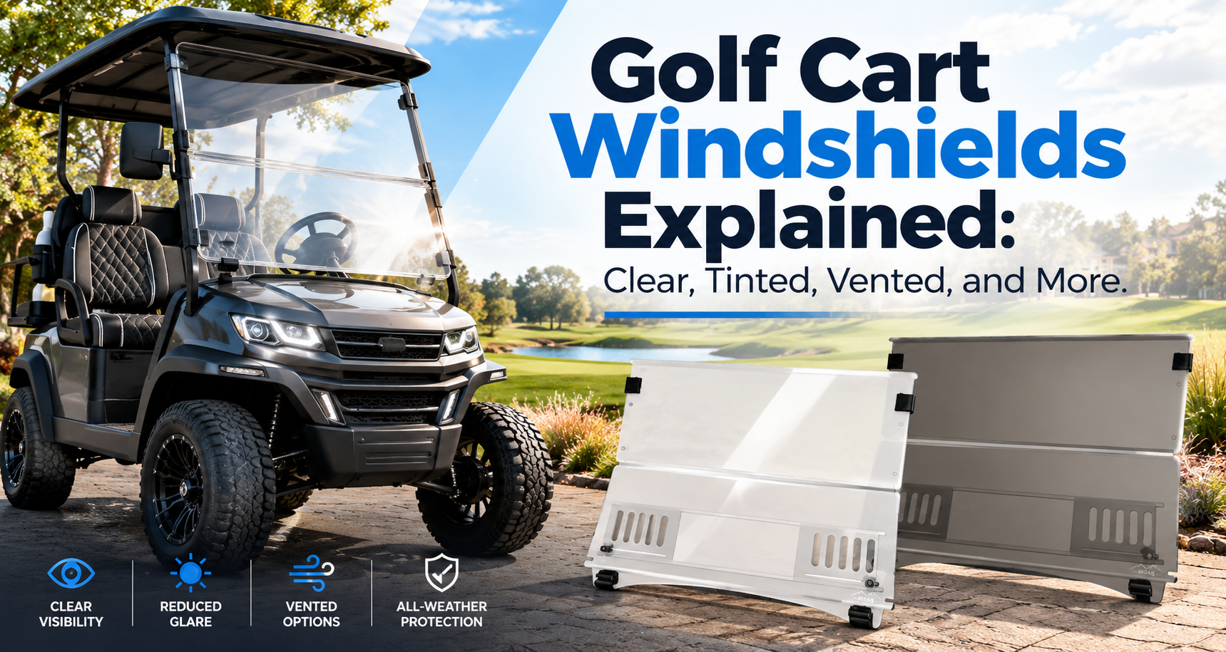 Golf Cart Windshields Explained: Clear, Tinted, Vented, and More Ace Golf Cart: Best Golf Cart Covers for Sale