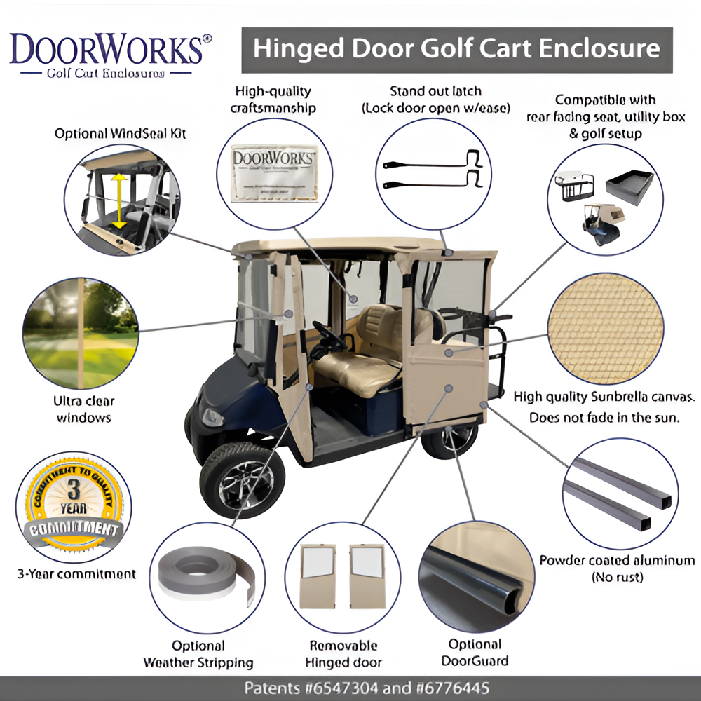 DoorWorks (Sunbrella Canvas) 2-Passenger Hinged Door Enclosure Cover for Golf Carts