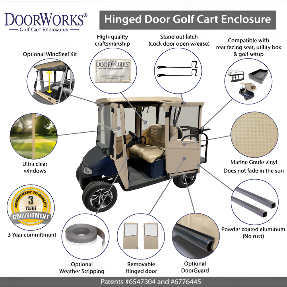 DoorWorks (Marine Grade Vinyl) Hinged Door Cover Enclosures for Golf Carts