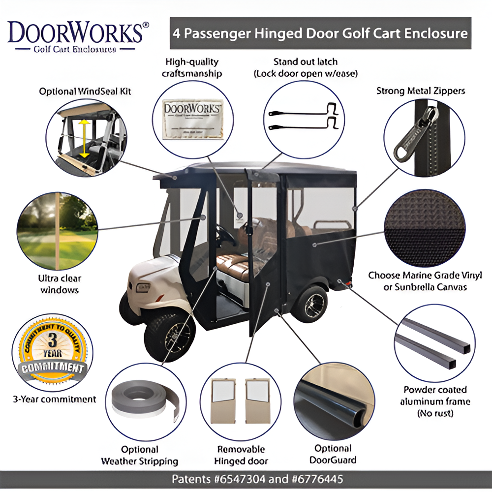 DoorWorks 4-Passenger Extended Hinged Enclosure / Cover for Golf Carts