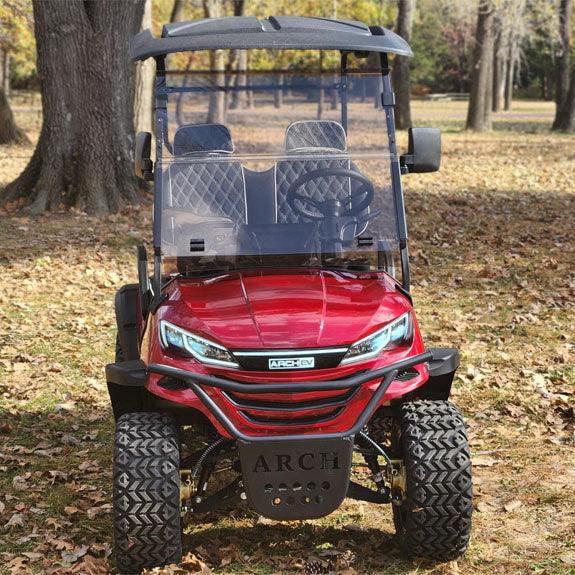 Arch EV A2 2-Seater Red Golf Cart Head On in Park