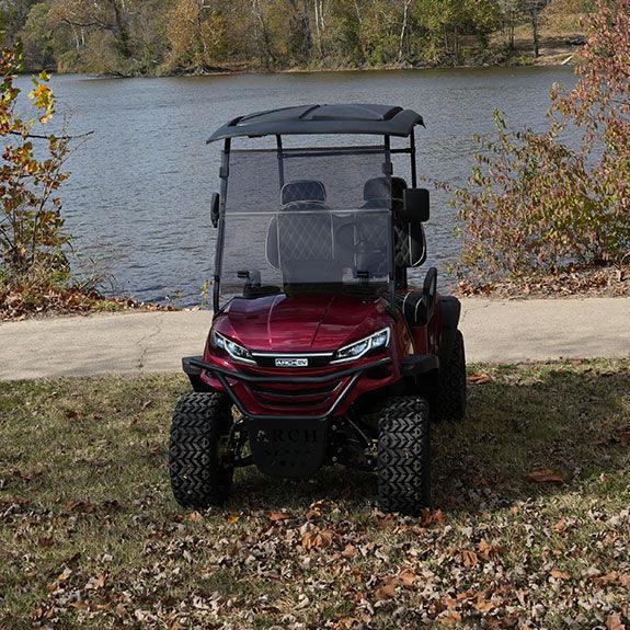 Arch EV A2 2-Seater Red Golf Cart Lake Backdrop 2