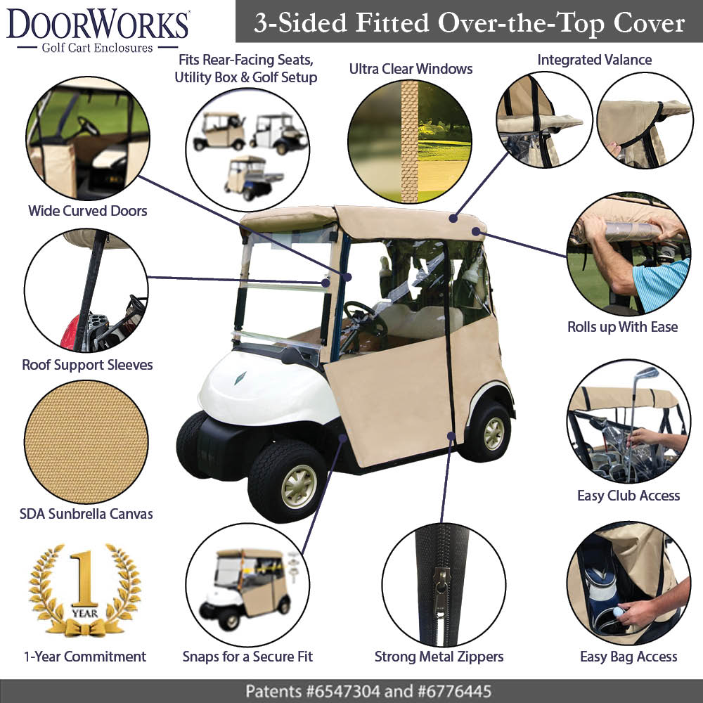 3-Sided Fitted "Over-The-Top" Golf Cart Cover made with Durable Canvas SDA Ace