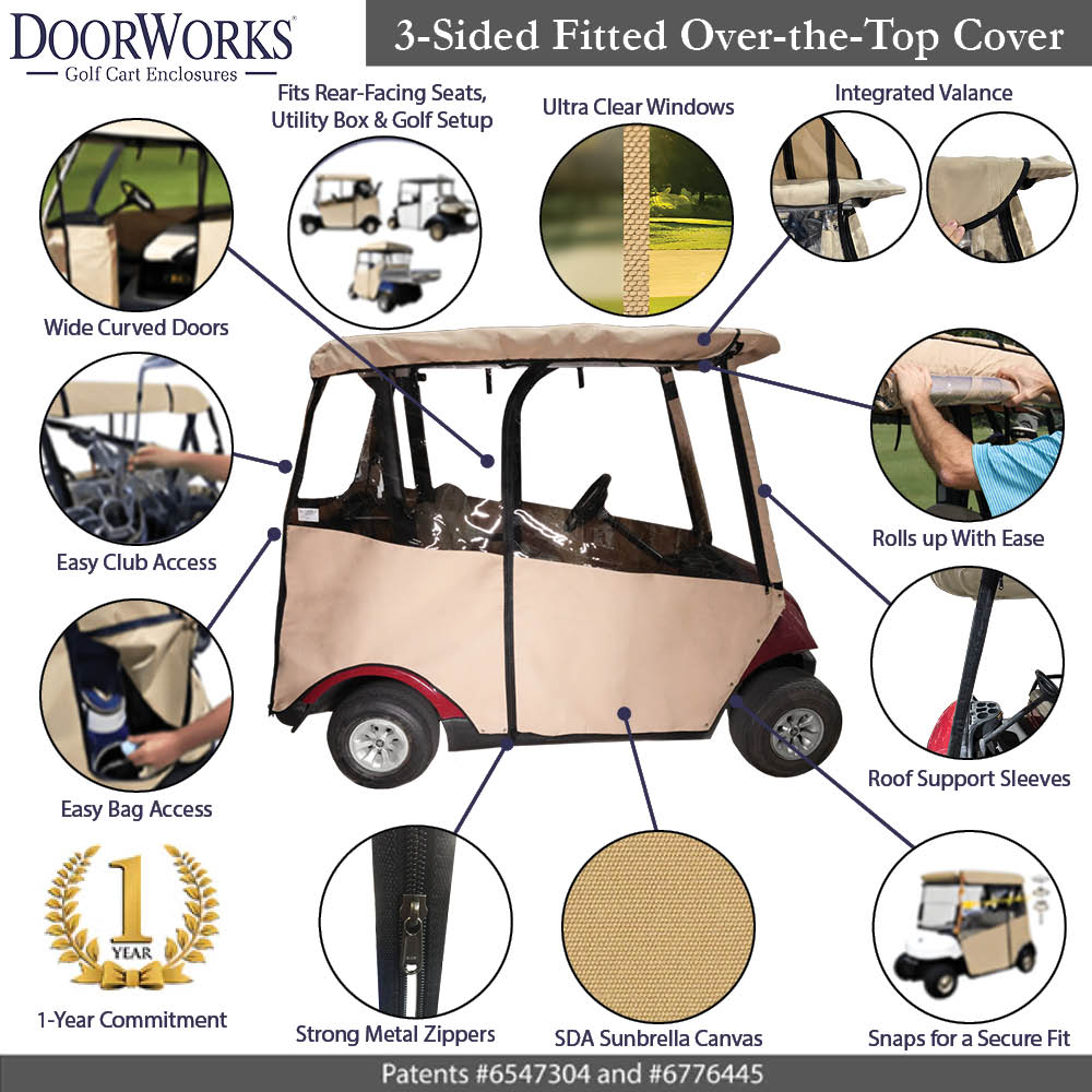3-Sided Fitted "Over-The-Top" Golf Cart Cover made with Durable Canvas SDA Ace