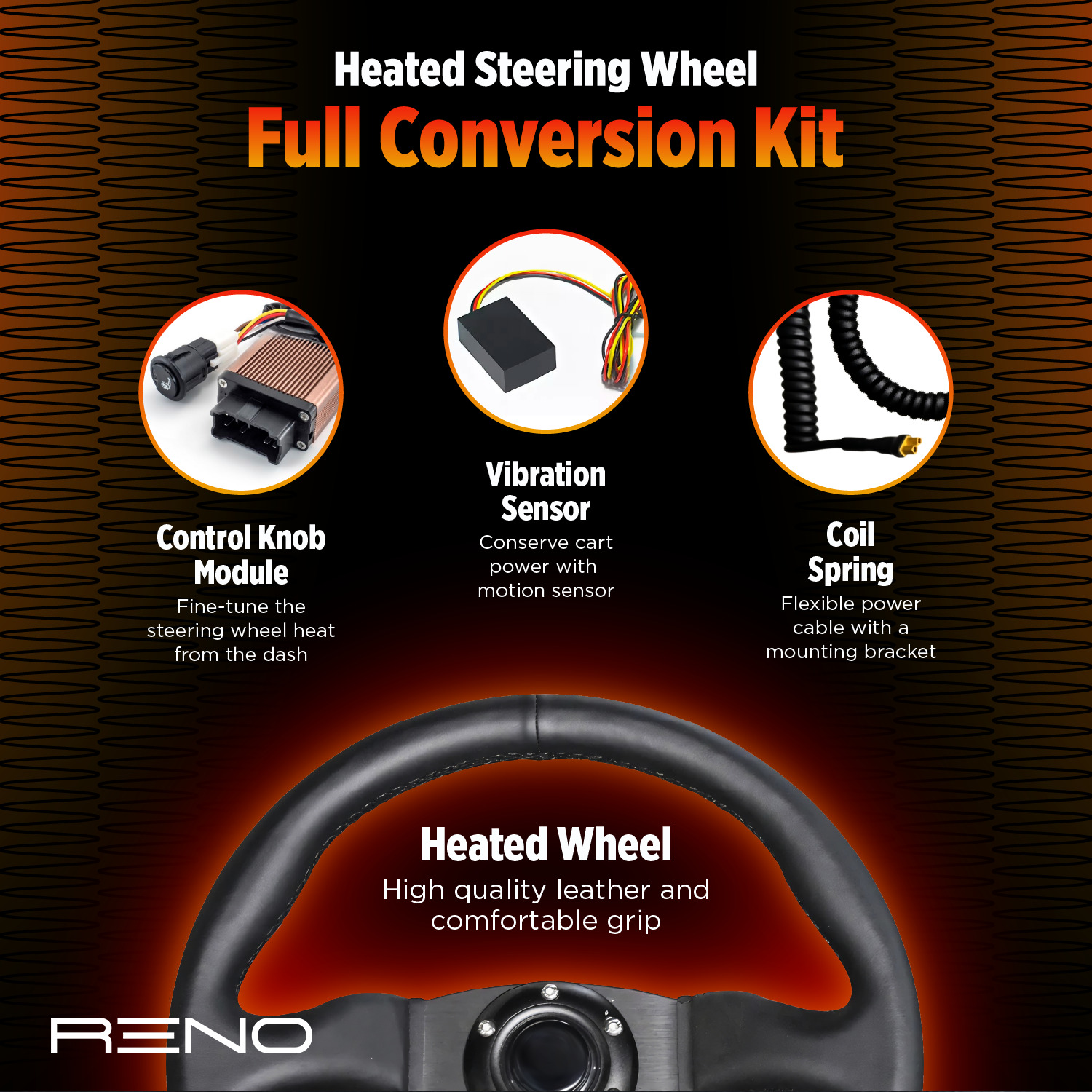 RENO Heated Steering Wheel Full Conversion Kit (Patent Pending) Ace Golf Cart: Best Golf Cart Covers for Sale