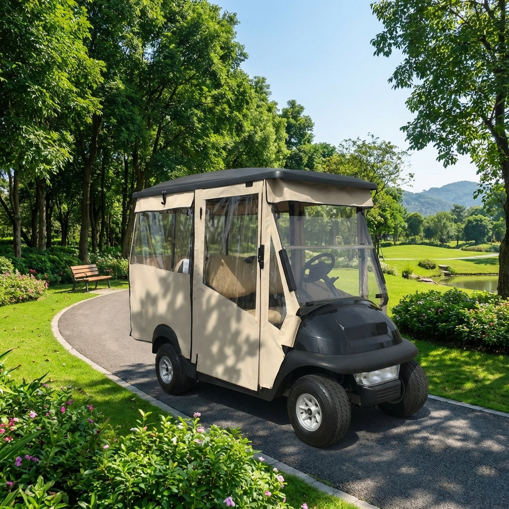 DoorWorks 4 Passenger Extended Roof Hinged Door Enclosure Cover for Golf Carts - Durable Canvas SDA Ace