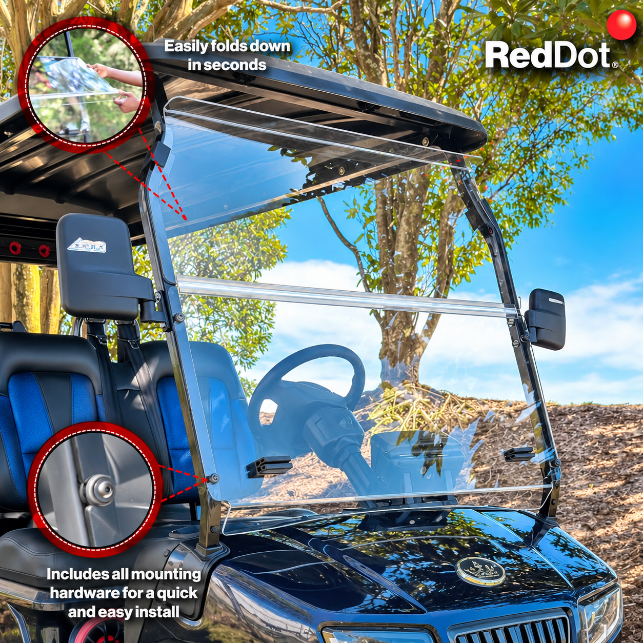 RedDot Clear Folding Golf Cart Windshield Ace Golf Cart Covers