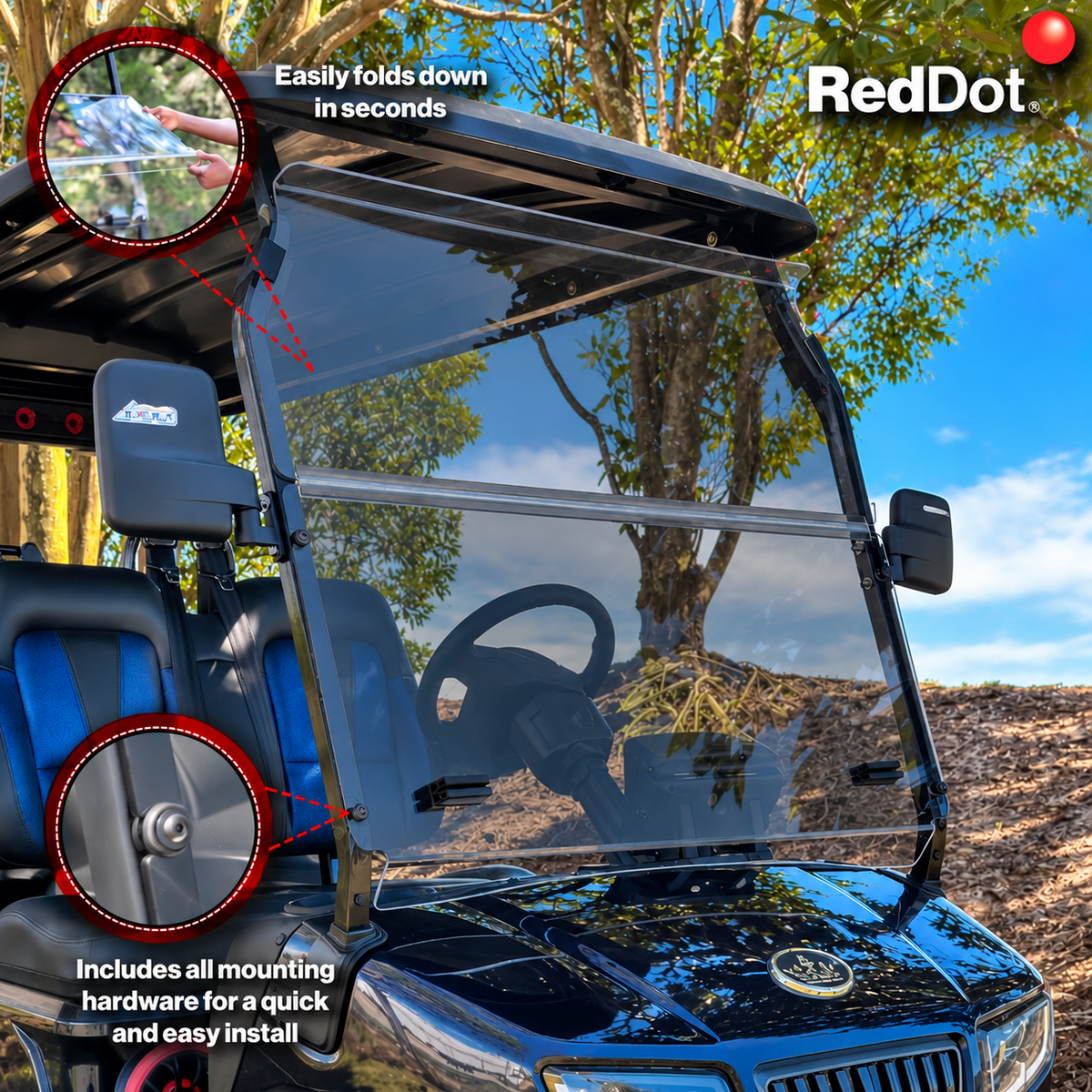 RedDot Tinted Folding Golf Cart Windshield Ace Golf Cart Covers