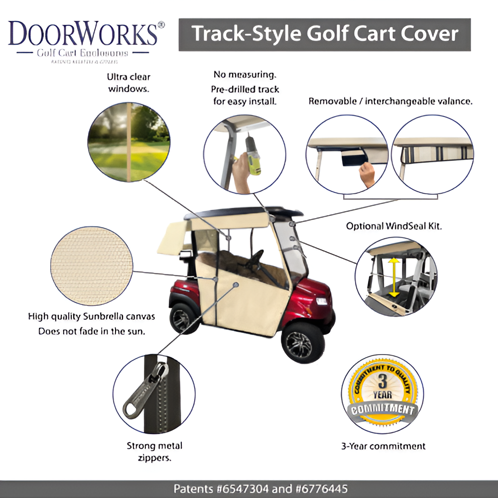 4-Passenger Sunbrella Track-Style Enclosure Cover for Golf Carts - Extended Roof